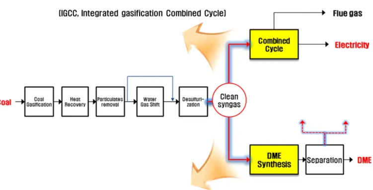 Fig. 1. Conceptual diagram for IGCC and DME co-production system.
