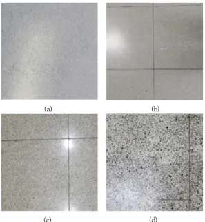 Fig. 5. (a), (b), (c) and (d) From the bottom (a) to (d) of  the  floor  used  in  the  experiment,  the  pattern  intensity of the floor was  selected  to  be  strong.