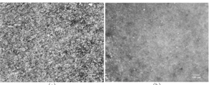 Fig. 3. Optical microscope images of the nickel surface (a) before electropolishing, (b) after electropolishing.