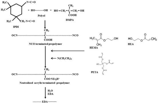 Fig. 1. Overall reaction scheme to prepare acrylic terminated polyurethanes. 