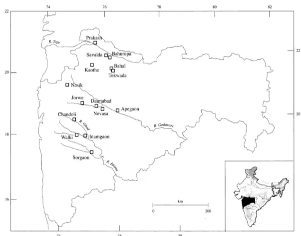 Fig. 1. Map of Present-day Maharashtra showing the locations of Important sites during the Deccan Chalcolithic (After Pawankar and  Thomas 1997).