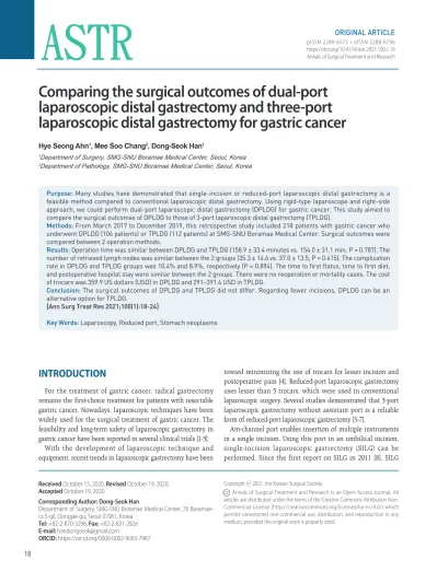 Comparing The Surgical Outcomes Of Dual-port Laparoscopic Distal ...