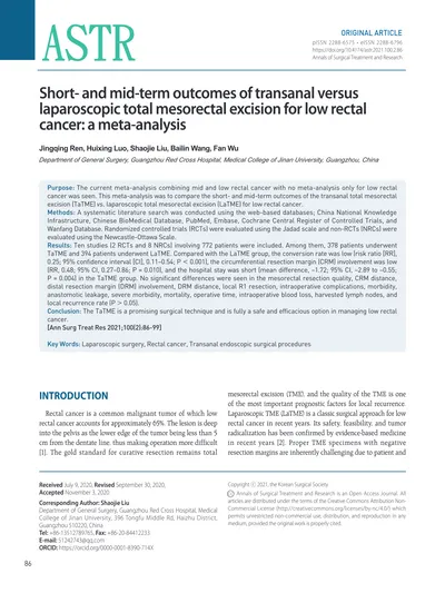 Short- And Mid-term Outcomes Of Transanal Versus Laparoscopic Total ...