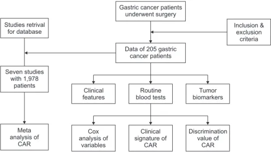 Table 1. Clinical characteristic of the patients with gastric  cancer Variable Data Age (yr) 58 (48–66) Sex    Female/male 79/126 Smoking 100 Ulcer 103