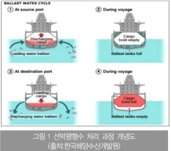 그림 1 선박평형수 처리 과정 개념도 (출처:한국해양수산개발원)