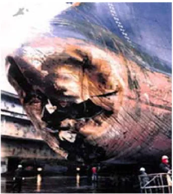 그림 1 Damaged bow structure by ice collision