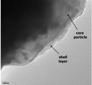 Fig. 8. SEM micrographs of (a) pure BaTiO 3  powder, (b) Cr 2 O 3 -coated BaTiO 3  powder, (c) Cr 2 O 3 -and-then-Mn 2 O 3 -coated BaTiO 3 powder