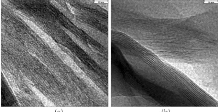 Fig. 3. TEM image for the PP/MB/silicate composites; (a) PP90-5 and (b) PP70-5.