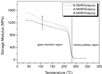 Fig. 5. Storage modulus of chemically modified MWNTs/epoxy com- com-posites. 