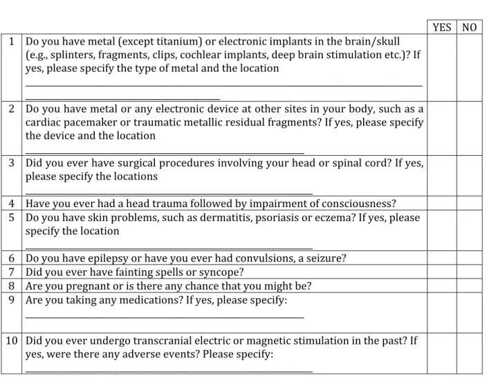 Fig. 1. Screening questionnaire for TES from http://www.neurologie.uni-goettingen.de/downloads.html