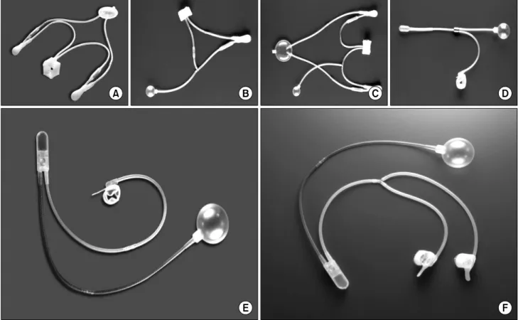 Fig. 2. American Medical System artificial urinary sphincters. A: AS721 (1972∼1979), B: AS742 (1974∼1979), C: AS761 (1976∼