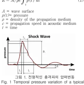 그림  1.  전형적인  충격파의  압력변동 Fig.  1  Temporal  pressure  variation  of  a  typical 