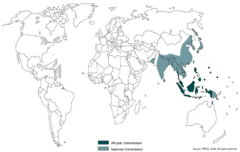 Fig. 1. Global distribution of Japanese encephalitis (Source: International travel and health, WHO, 2006).