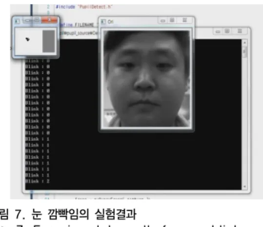 표 1. 20번의 눈 깜빡임 대한 프로그램 측정결과