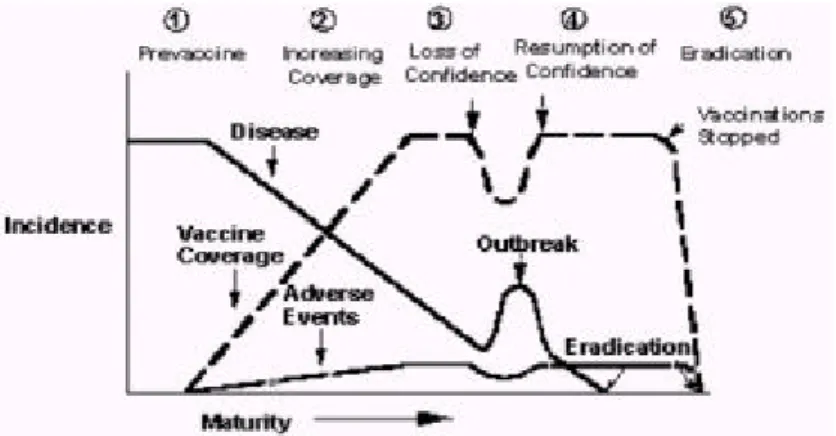 Fig. 1. 예방접종 사업의 발전 과정(자료원; Chen RT, et al. Epidemi- Epidemi-ologic method in immunization programs).