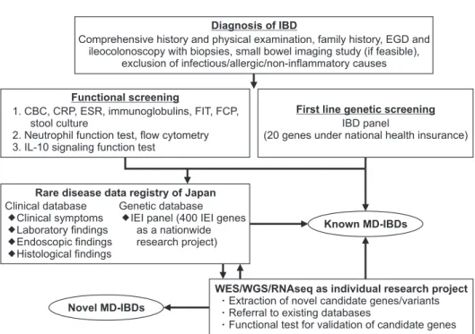 Fig. 1 shows the algorithm proposed by the Japanese VEO-IBD research group. Proper use  of the IBD panel and selection of cases that require further investigation is key, and the  accumulation of both clinical and genetic information is crucial to identify