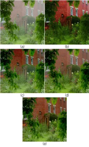 Fig.  1  Dehazing  results  for  Red  Bricks  House  image  (a)  Hazy  image  (b)  Tan's  method  (c)  Fattal's  method 