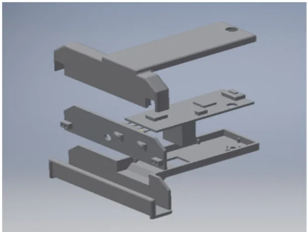 Fig.  7  Modeling  of  an  external  scalable  carded  physical  computing  device  product 4.2  피지컬  컴퓨팅을  위한  펌웨어  개발   코딩로봇  내부에  Micom으로  Atmega329P를  사용 하고  있으며,  상기  Micom은  전체  구동을  위한  펌웨어 가  내장되어  있다