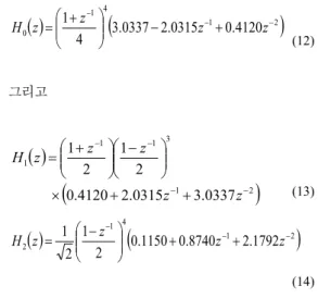 Table 1. Filter Coefficient of Filter Bank  n                  h 0 (n)                          h 1 (n)                            h 2 (n) 0        0.189604909379          0.025752563665          0.010167956157 1        0.631450512121          0.0754639980