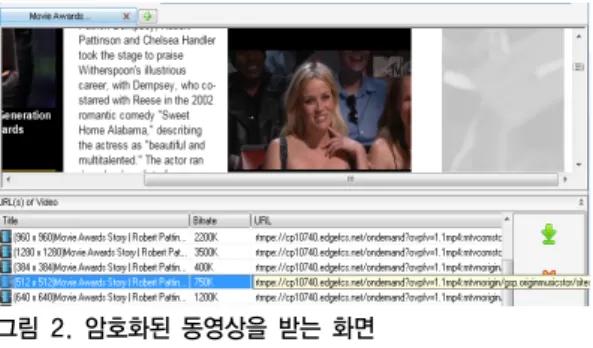 그림 2. 암호화된 동영상을 받는 화면