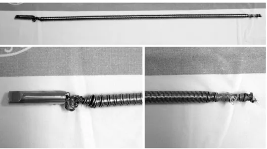 Fig. 4. Broken reamer shaft  after removal: Distal and  pro-ximal end of broken reamer  were twisted and elongated.