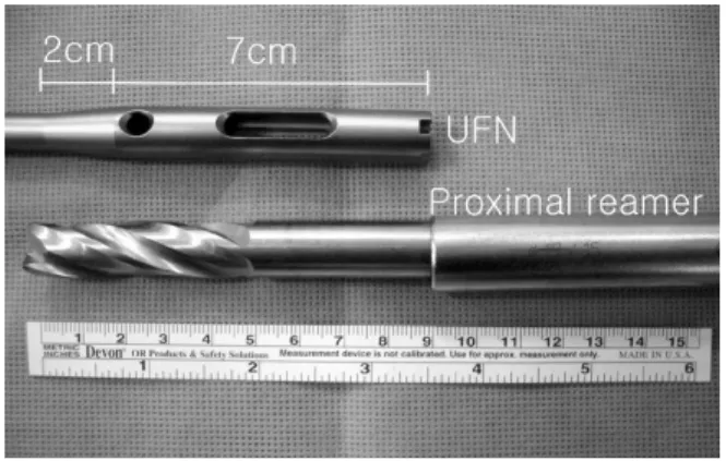 Fig. 5. The comparison of proximal reamer for UFN and PFNA. 