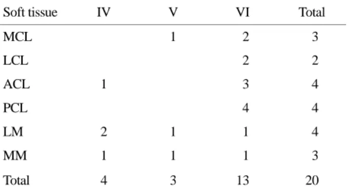 Table 6. Ligament &amp; meniscus injury of  the knee 