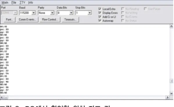 Fig. 8. Confirmed Coordinate values on a PC