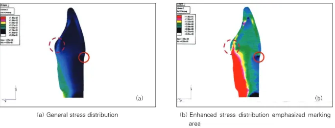 Fig. 5. Enhanced stress distribution of 110�shoulder margin.