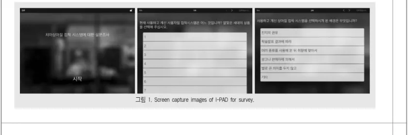 그림 1. Screen capture images of I-PAD for survey.