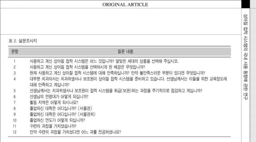 표 3. Examples of dentin bonding systems used in this survey