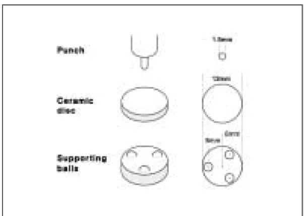 Fig. 2. Loading test on the Instron machine. Fig. 3. Schematic diagram of testing device used for measuring flexural strength.