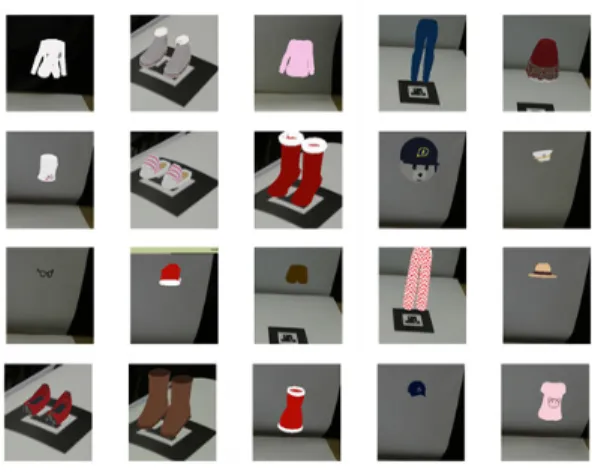 Fig.  5  The  each  items  in  proposed  augmented  reality  system 그림  5는  모델링  된  의상을  증강  시킨  결과의  예를  보여준다