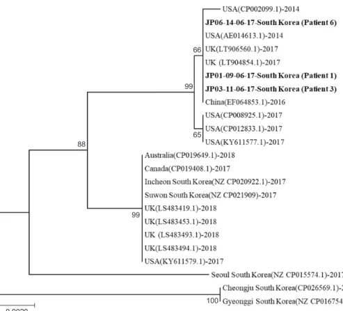 Figure 2. Phylogenetic tree constructed based on the partial gyrB gene. The tree was constructed using the  neighbor-joining method with MEGA6
