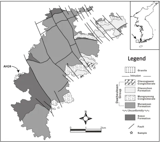 Fig. 1. Geological map of the Daeheuksan-do, modified after Lim et al. (2003) with sample location