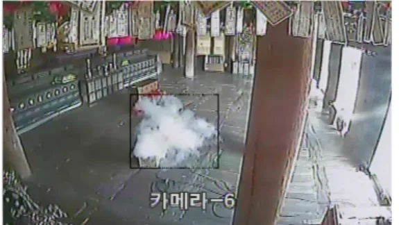 그림  5.  열린  공간에서의  연기검출  실험  결과 Fig.  5  Experimental  result  of  smoke  detection  at 