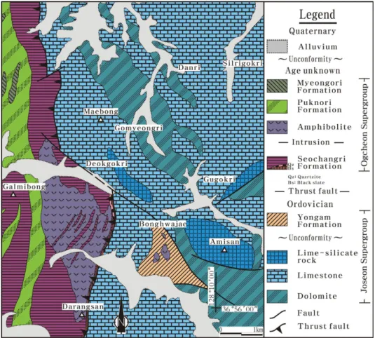 Fig. 2. Geological map of Bonghwajae area (modified from Lee and Park, 1965).