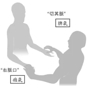 Figure  4. Pulse  palpation  method  for  Qihai-shu. 기해술에서  사용한  맥진  방법.  환자의  왼손 에서  맥상을  측정한  후  오른손에서  맥상을  측정한다