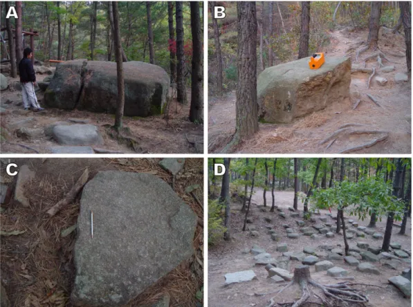 Fig. 10. Directions of three planes and three rock cleavages developed in the dimensional granite.