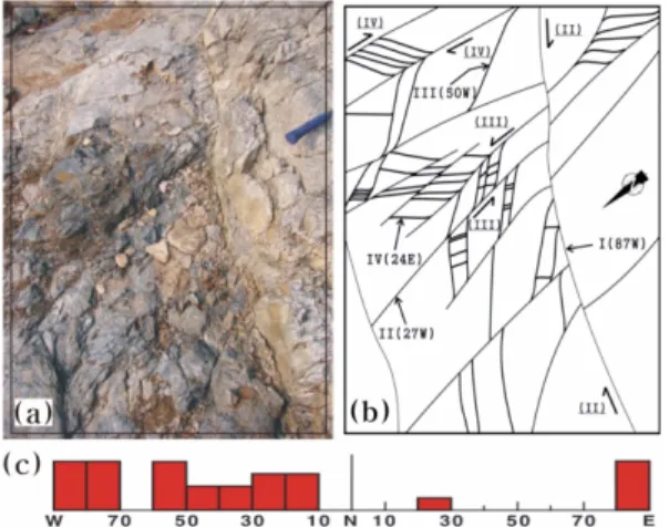 Fig. 6. (a) Sketch of termination and intersection geometries of extension fractures (revison from Eyal