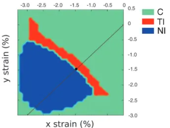 Fig. 7. (Color online) Topological phase diagram of Si 2 Bi 2 in the parameter space of the in-plane strain fields.