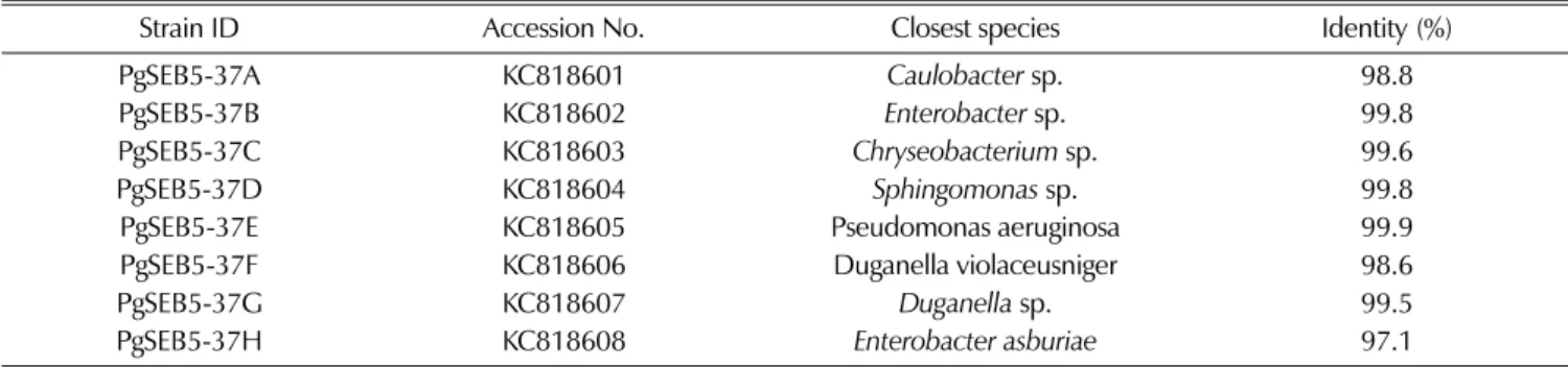 Table 1. Identity between the DNA sequences of the isolates and the closest species in GenBank