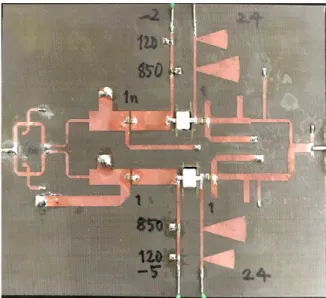 그림  5.  제안된 이중대역 Doherty  전력 증폭기 회로도 Fig.  5.  Proposed  duaal-band  Doherty  power  amplifier 