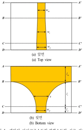 그림  1.  제안된 마이크로스트립-평행스트립 선로 전이구