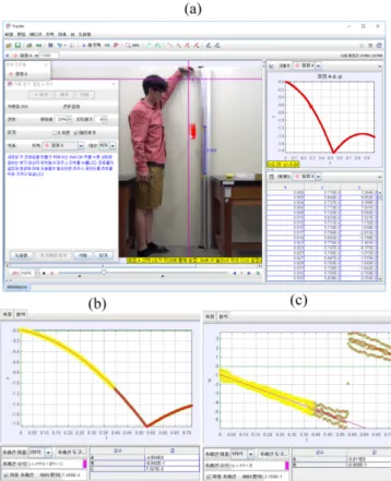 Fig. 2. (Color online) (a) Image capture of the Tracker software during the analysis process