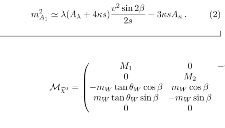 Table 1. Ranges of the NMSSM input parameters scanned to obtain eχ 01 (LSP) with a mass below 2 GeV and eχ 0 2 (NSLP) dominated by the higgino component.
