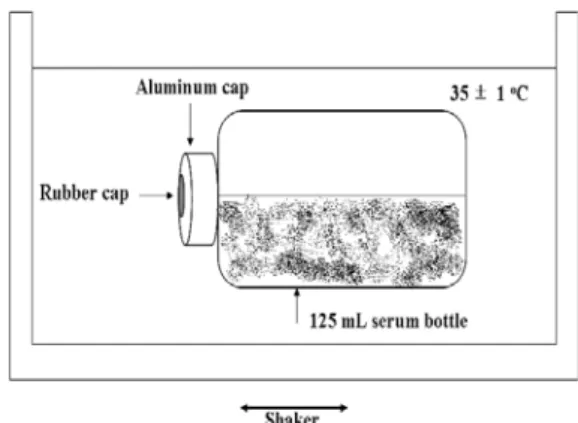 Table 1. Characteristics of each organic  wastewater 회분식 반응조는 125 mL의 serum bottle을 사 용하였으며, 유입수 40 mL, 식종된 슬러지 40 mL 를 사용하여 운전하였다