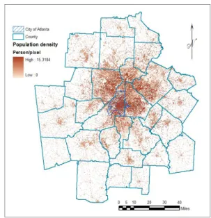 Figure 4. Population density surface from GWR  based multi-class dasymetric method