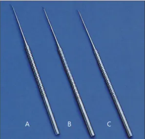Fig. 3. A set of round cutting knifes with suction shafts. Fig. 4. A set of ear hook, curved right, left and backwards.