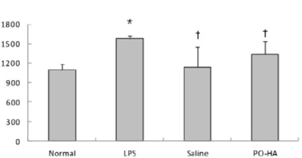 Fig. 8. Effects of PO-HA on total protein level in urine of  LPS-stimulated rats.